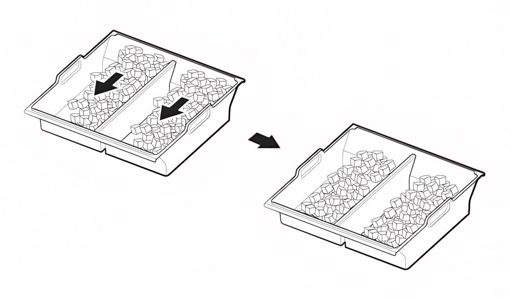 Shift ice forward in the bucket